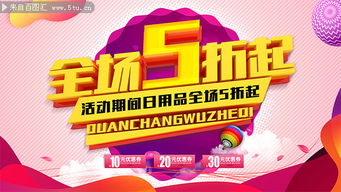 日用品全場5折起促銷展板 日用百貨銷售盛宴，惠享生活每一天